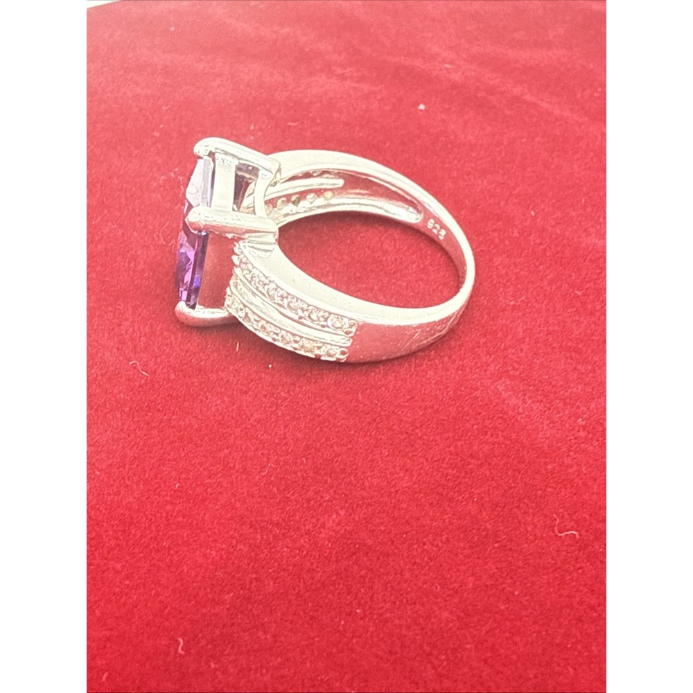 Estate 925 Sterling Silver Amethyst Ring Sz 8 Split Shank Setting Diamond Accent - Picture 7 of 11